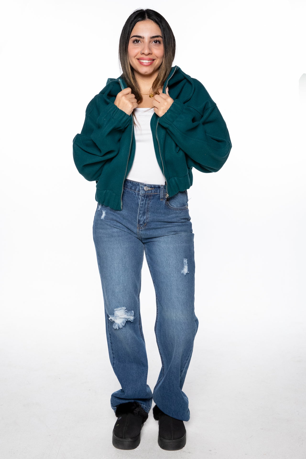 Tweed Lycra Jacket Waistband - green