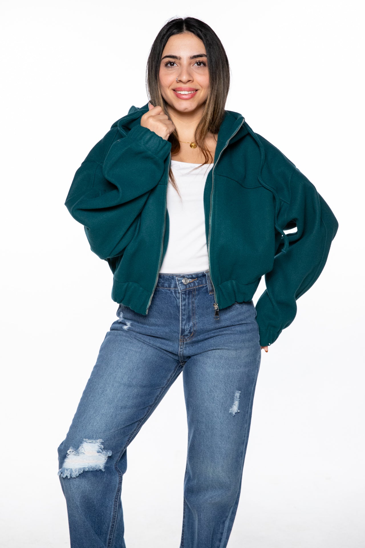 Tweed Lycra Jacket Waistband - green