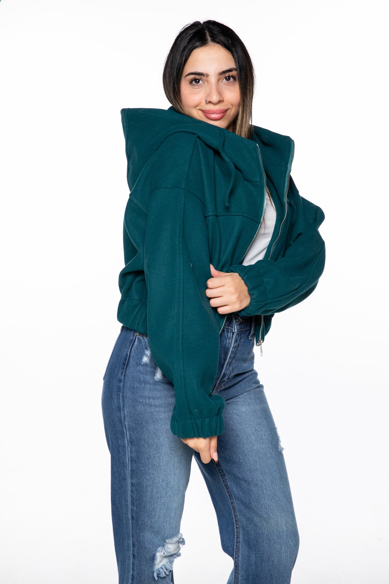 Tweed Lycra Jacket Waistband - green