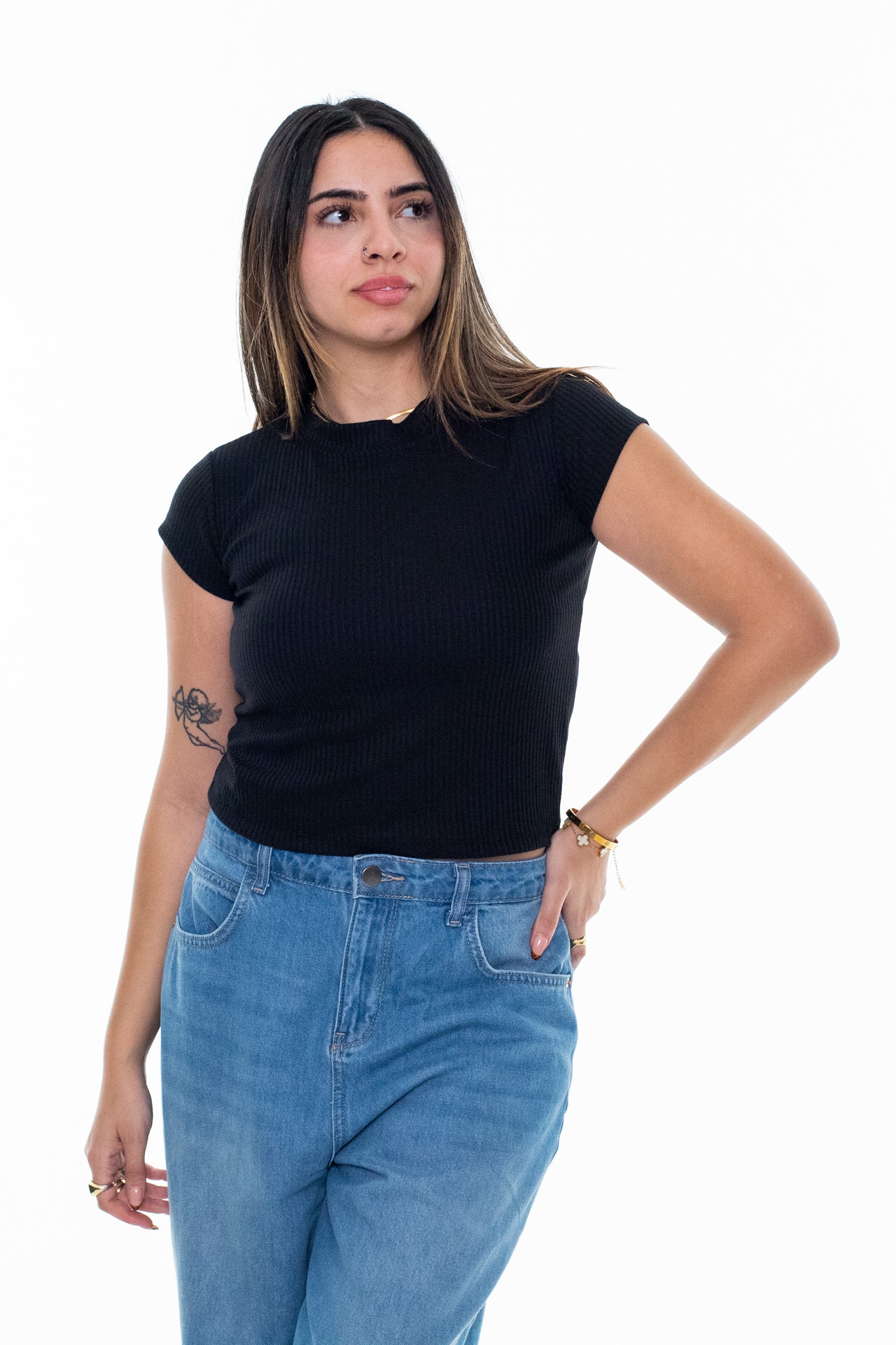 basic Ribbed tee-black