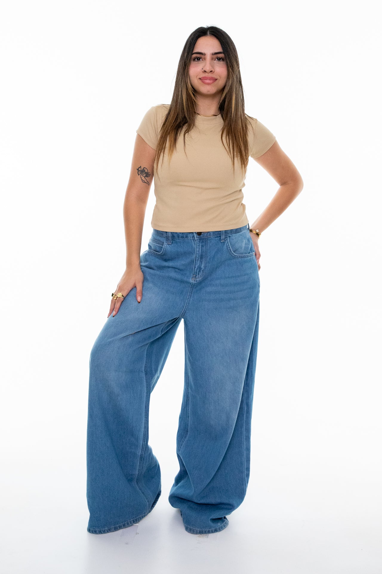 basic Ribbed tee-baige