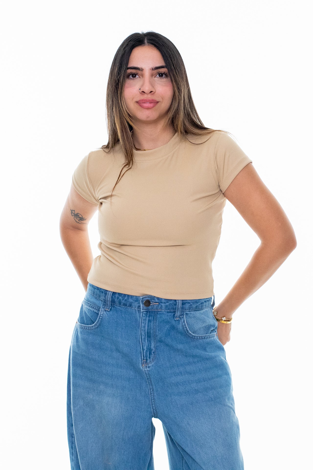 basic Ribbed tee-baige
